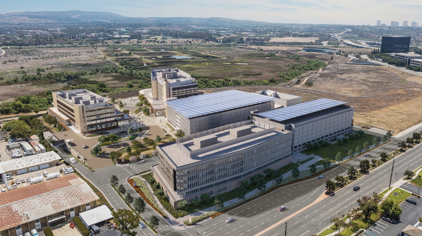 rendering of the aerial view of the new UCI Medical Center - Irvine